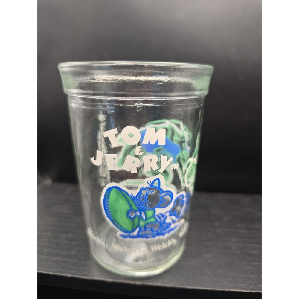 Vintage Welch's Jelly Jar Tom and Jerry Football Juice Jam Glass 4" Inch